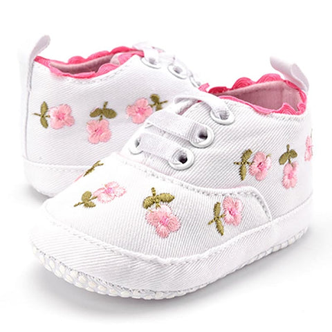 Baby Girl Shoes White Lace Floral Embroidered